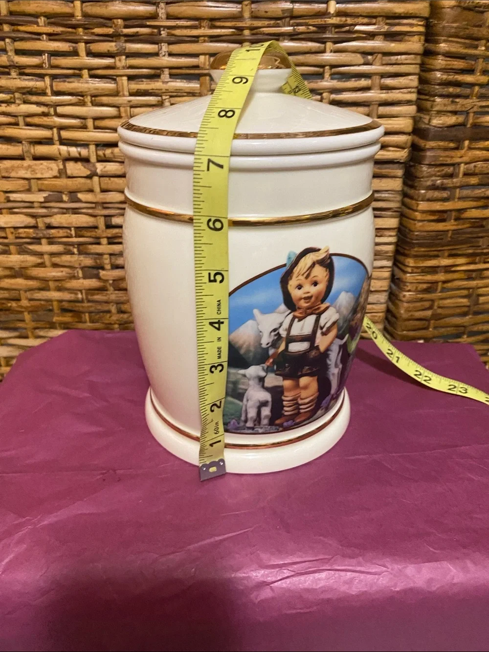 1993 Hummel Danbury Mint Porcelain little goat, herder Cookie Jar Germany *crack